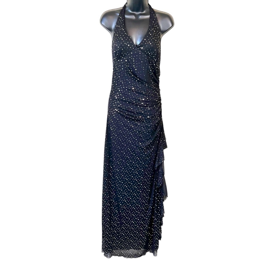 Vintage 90s Jodi Kristopher Y2K Black Silver Sequined Gown Dress